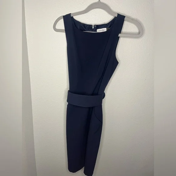 Calvin Klein Women’s Blue Sleeveless Sheath Midi Dress with Belt - Picture 2 of 7